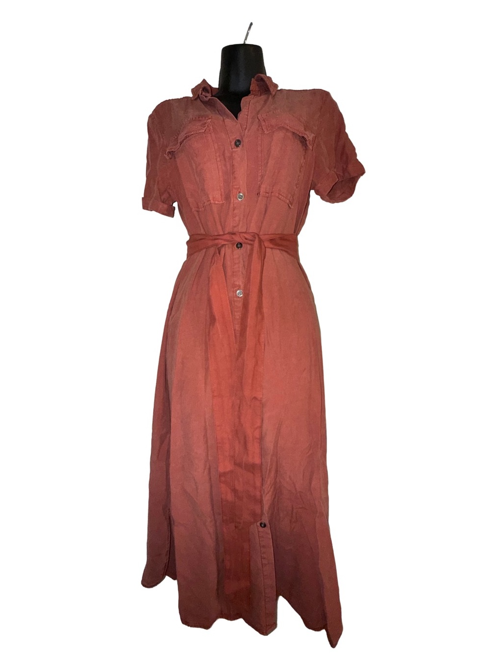 Velvet Heart Rust Button-Front Maxi Shirt Dress